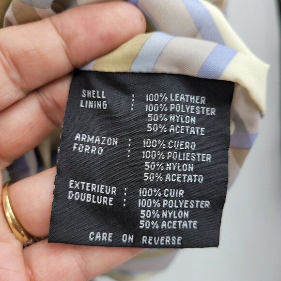 Kenneth Cole Leather Trench Coat Notch Collar Single Breasted Button Down Bone S - Picture 14 of 15